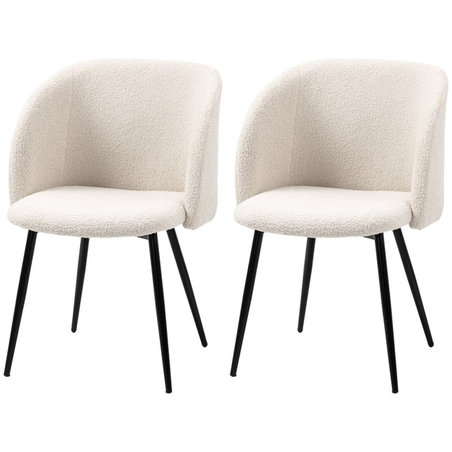 Dining Chairs Set of 2, Upholstered, Cream White, Steel Legs