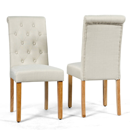 Set de 2 scaune de sufragerie, tapițate cu material textil, picioare din lemn de cauciuc