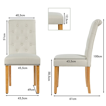 Set de 2 scaune de sufragerie, tapițate cu material textil, picioare din lemn de cauciuc