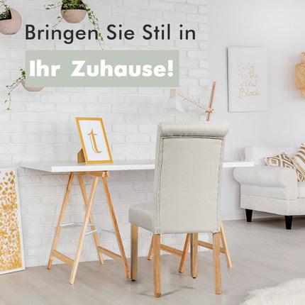 Set de 2 scaune de sufragerie, tapițate cu material textil, picioare din lemn de cauciuc