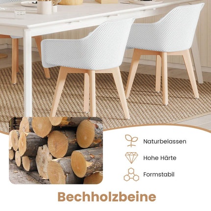 Set de 2 scaune de bucătărie, alb, picioare din lemn, spătar ergonomic