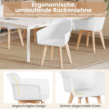 Set de 2 scaune de bucătărie, alb, picioare din lemn, spătar ergonomic