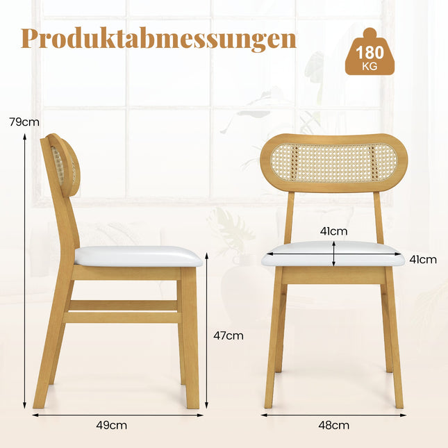 Dining Chairs Set of 2, Wood Frame, Padded Seat, White