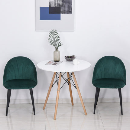 Modern dining chairs in green velvet, set of 2, upholstered
