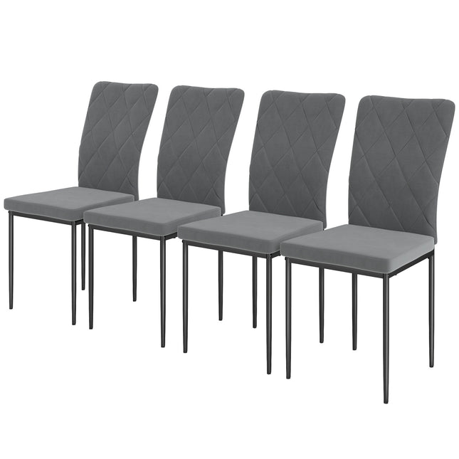 Scaune de sufragerie Set de 4 scaune de bucatarie cu spatar, aspect catifea, fotolii, scaune tapitate cu picioare metalice pentru masa de sufragerie, gri inchis Aosom