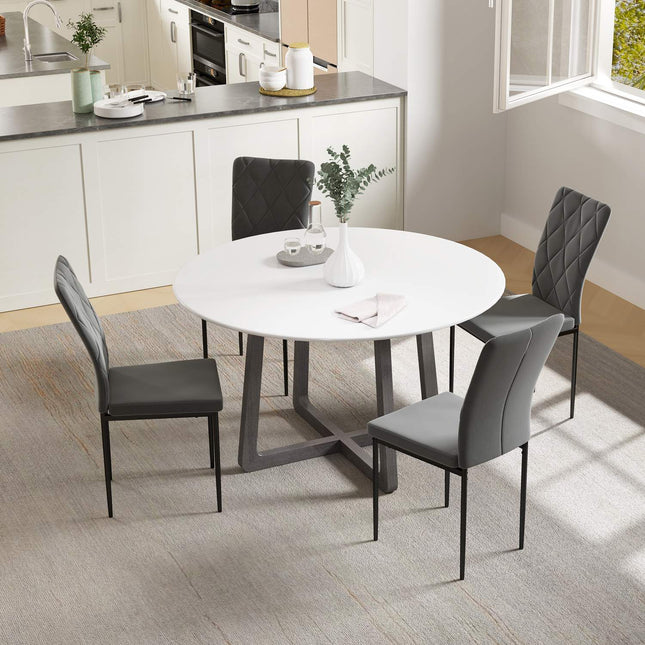 Scaune de sufragerie Set de 4 scaune de bucatarie cu spatar, aspect catifea, fotolii, scaune tapitate cu picioare metalice pentru masa de sufragerie, gri inchis Aosom
