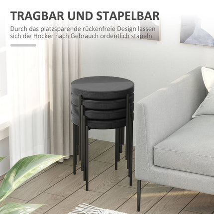 Scaune pentru Sufragerie Set 4 Scaune Stivuibile Cu Sezut Captusit, Husa Catifea, Negru, 41,5X41,5X46Cm