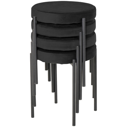 Scaune pentru Sufragerie Set 4 Scaune Stivuibile Cu Sezut Captusit, Husa Catifea, Negru, 41,5X41,5X46Cm
