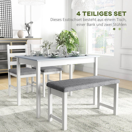 4-piece dining room set in pine, table with bench and chairs