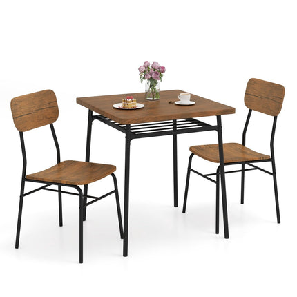 Set de masă cu 2 scaune și raft de depozitare, maro rustic