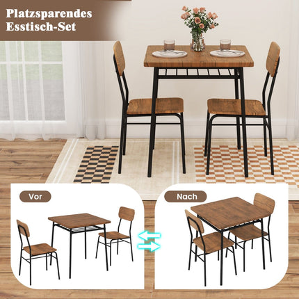 Set de masă cu 2 scaune și raft de depozitare, maro rustic