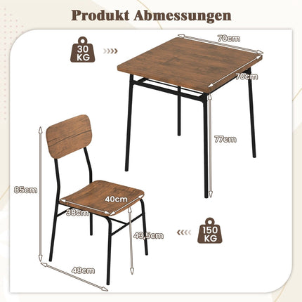 Set de masă cu 2 scaune și raft de depozitare, maro rustic