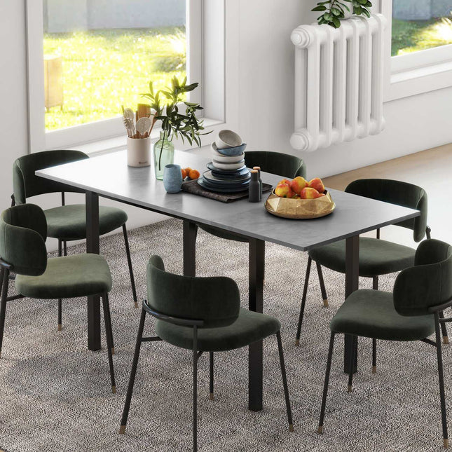 Masa de Sufragerie Masa de Bucatarie Extensibila Masa de Sufragerie Pentru 6 Pers, Masa de Sufragerie Pentru Sufragerie, Bucatarie, Otel, Gri Inchis, 110-160 X 70 X 76 Cm