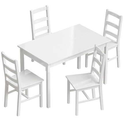 Set masă de sufragerie, 5 piese, lemn masiv de pin, alb, 4 locuri