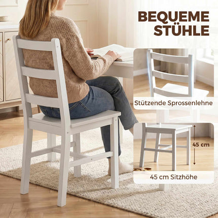 Set masă de sufragerie, 5 piese, lemn masiv de pin, alb, 4 locuri