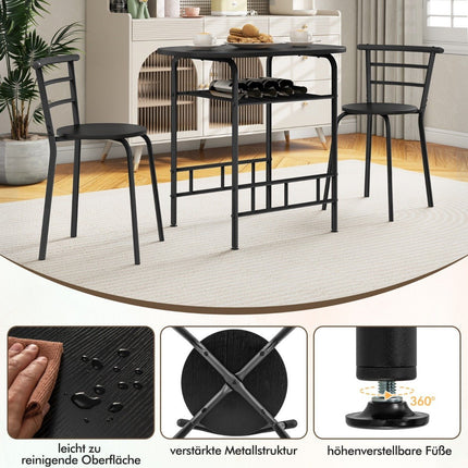 Set Masa de Sufragerie cu 2 Scaune, Economisind Spatiu, Negru