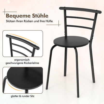 Set Masa de Sufragerie cu 2 Scaune, Economisind Spatiu, Negru