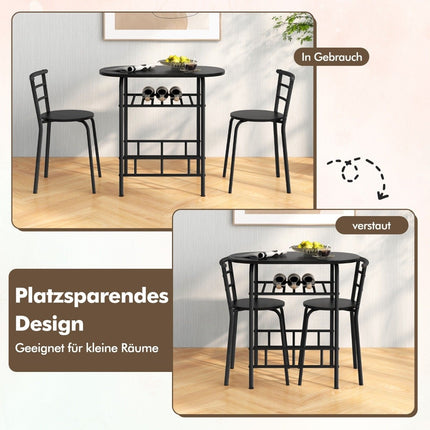 Set Masa de Sufragerie cu 2 Scaune, Economisind Spatiu, Negru