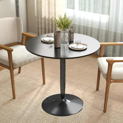 Masă de dining pentru 2 persoane, rotundă 80 cm, MDF și oțel, neagră