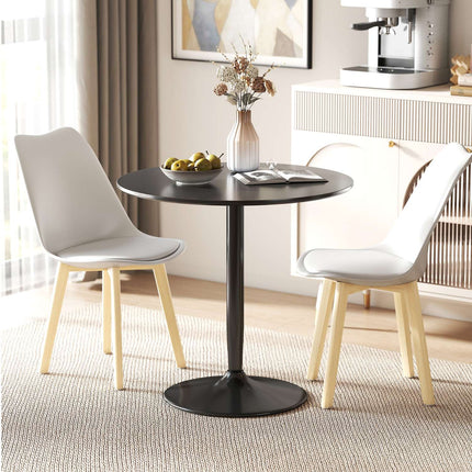 Masă de dining pentru 2 persoane, rotundă 80 cm, MDF și oțel, neagră