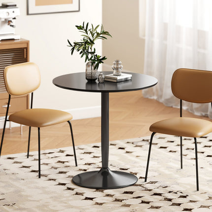 Masă de dining pentru 2 persoane, rotundă 80 cm, MDF și oțel, neagră