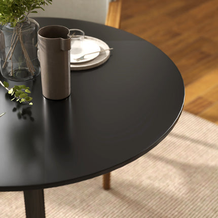 Masă de dining pentru 2 persoane, rotundă 80 cm, MDF și oțel, neagră