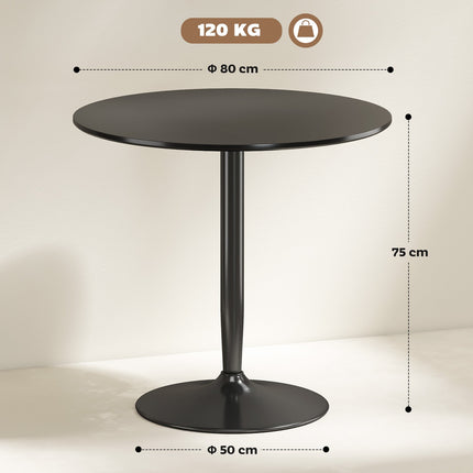 Masă de dining pentru 2 persoane, rotundă 80 cm, MDF și oțel, neagră