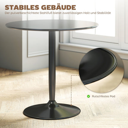 Masă de dining pentru 2 persoane, rotundă 80 cm, MDF și oțel, neagră