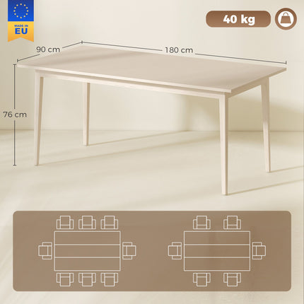 Masă de sufragerie pentru 8 persoane, design modern, picioare din lemn masiv, culoare crem