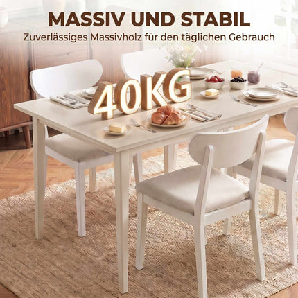 Masă de sufragerie pentru 8 persoane, design modern, picioare din lemn masiv, culoare crem