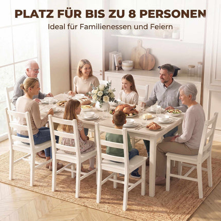 Masă de sufragerie pentru 8 persoane, design modern, picioare din lemn masiv, culoare crem