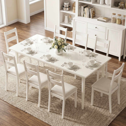 Masă de sufragerie pentru 8 persoane, design modern, picioare din lemn masiv, culoare crem