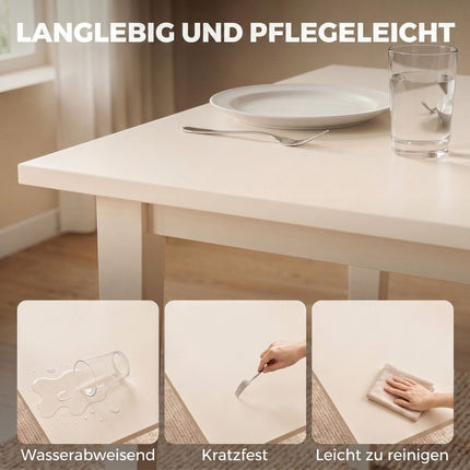 Masă de sufragerie pentru 8 persoane, design modern, picioare din lemn masiv, culoare crem
