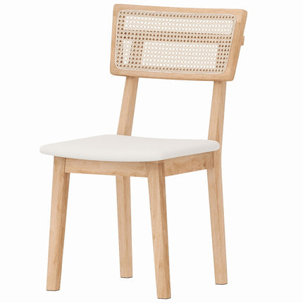 Scaun de sufragerie, spatar din ratan, scaun din imitatie de piele, lemn de cauciuc, lemn natural