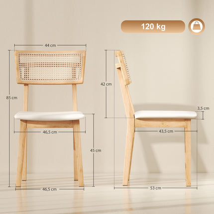 Scaun de sufragerie, spatar din ratan, scaun din imitatie de piele, lemn de cauciuc, lemn natural