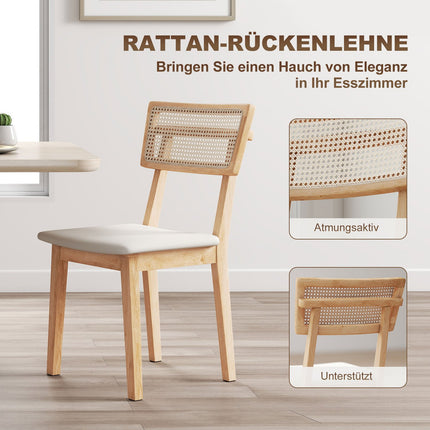 Scaun de sufragerie, spatar din ratan, scaun din imitatie de piele, lemn de cauciuc, lemn natural