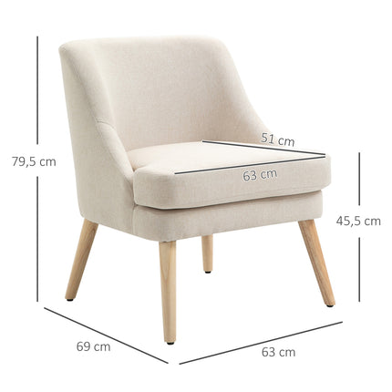 Modern armrest dining chair - linen upholstery, wood, white