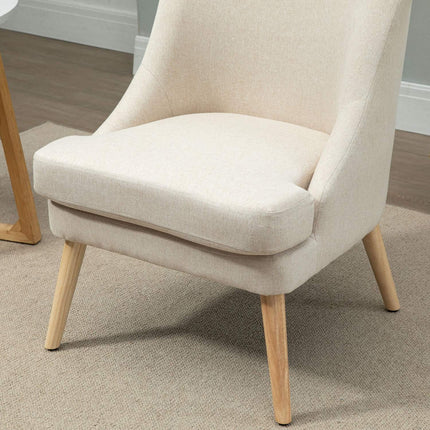 Modern armrest dining chair - linen upholstery, wood, white