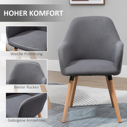 Dark gray upholstered chair, linen fabric, beech wood