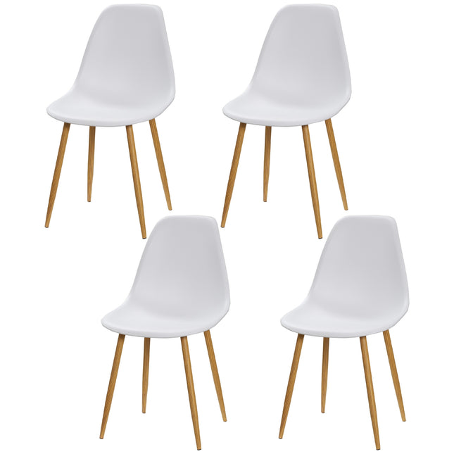 Set of 4 dining chairs, metal legs, white & natural