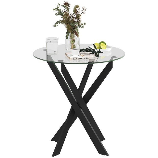 Round dining table for 4 - Glass top & steel legs, Ø70 cm