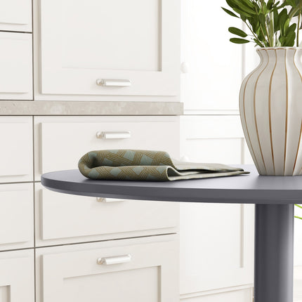 Round gray dining table for 2 - modern steel legs