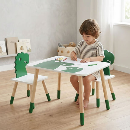 Set masă și scaune pentru copii cu dinozauri, 3 piese, MDF și pin