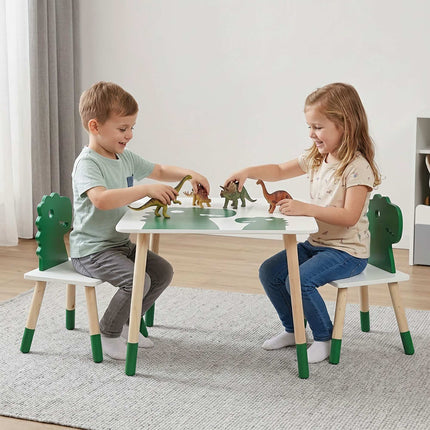 Set masă și scaune pentru copii cu dinozauri, 3 piese, MDF și pin