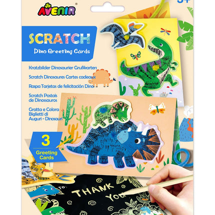 Felicitare de răzuire cu dinozaur pentru copii, surpriză distractivă