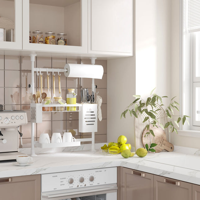 3-level adjustable dish rack with hooks and knife holder