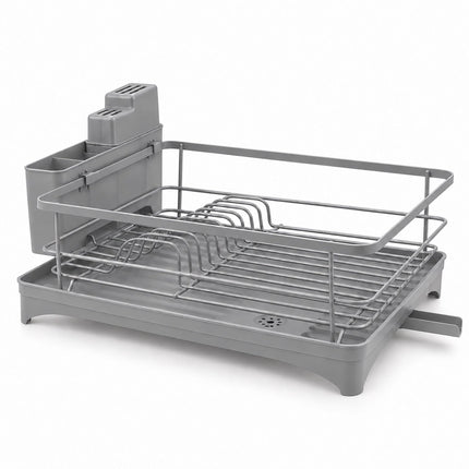 Dish Drainer with Rotating Drain and Cutlery Holder, Grey, 43 cm Wide
