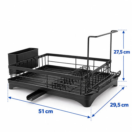 Dish Drainer with Rotating Drain and Tea Towel Rail, Black, Sponge Shelf