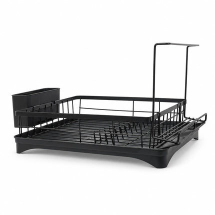 Dish Drainer with Rotating Drain and Tea Towel Rail, Black, Sponge Shelf