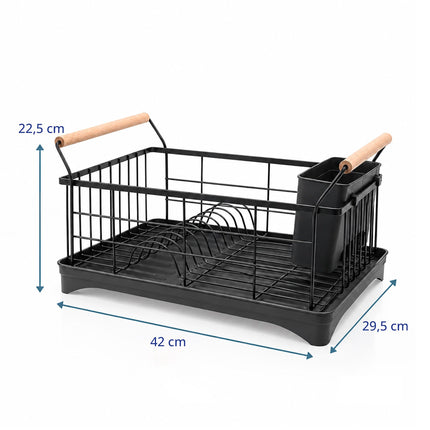 Dish Drying Rack with Drainage Tray and Cutlery Basket, Black, 360° Outlet